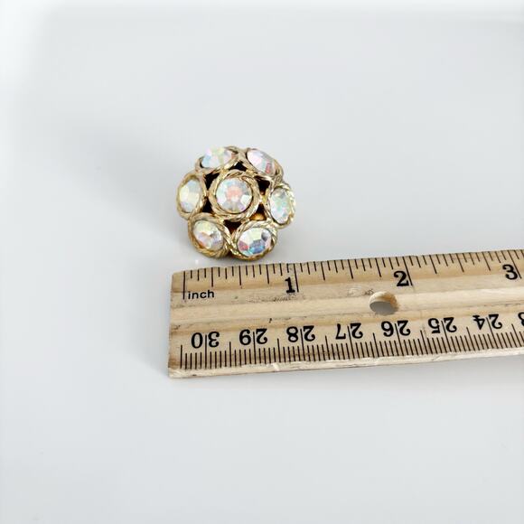 Vintage Aurora Borealis Dome Clip On Earrings - Picture 10 of 13